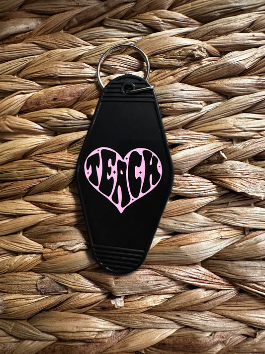 Teach Heart Black Motel Keychain