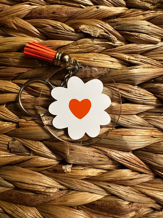 Flower & Orange Heart Acrylic Keychain