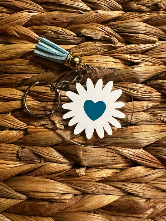 Flower & Blue Heart Acrylic Keychain