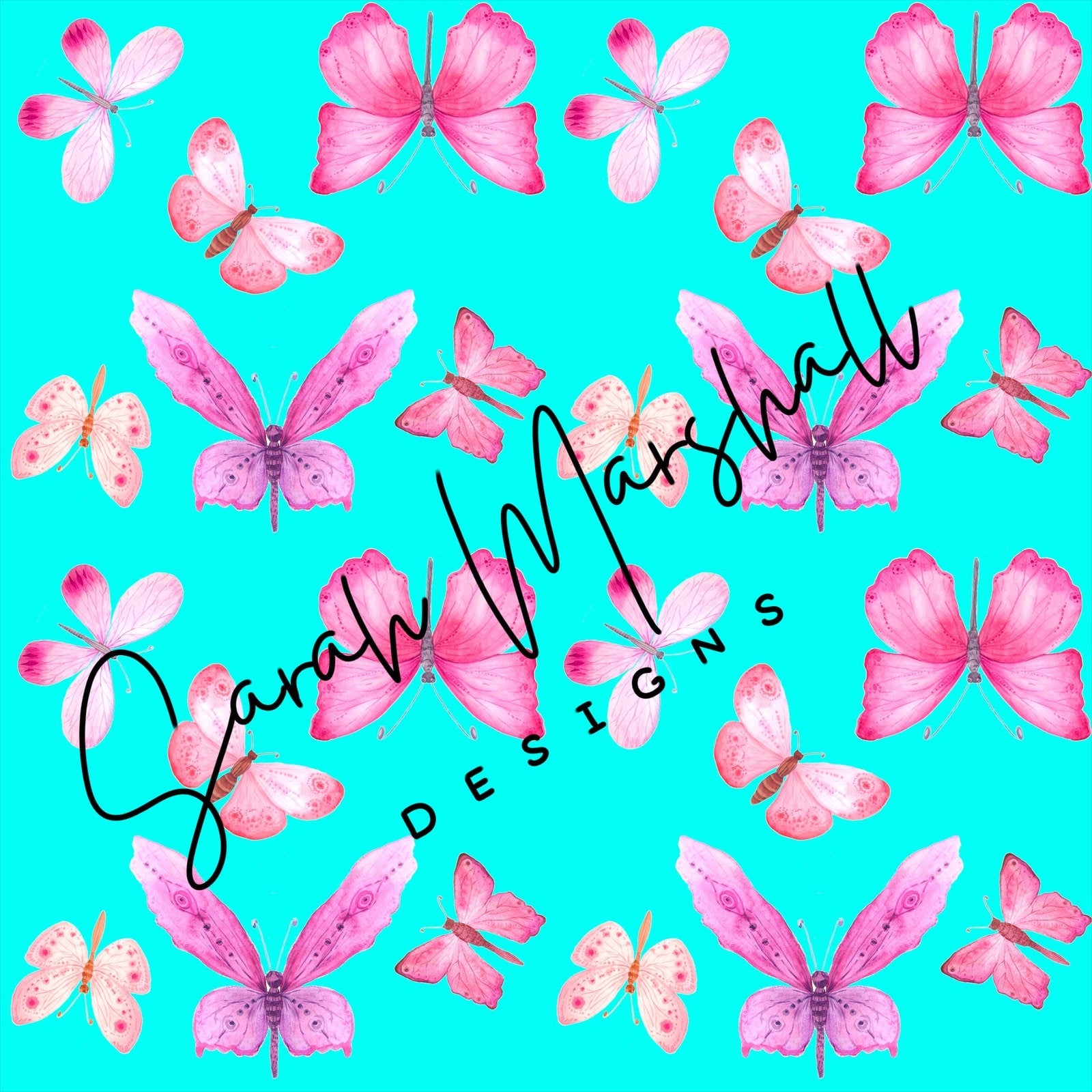 Pink Butterflies on Cyan Seamless File