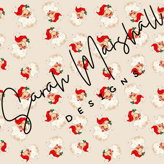 Vintage Santa Sparkles , Cream Background Seamless File