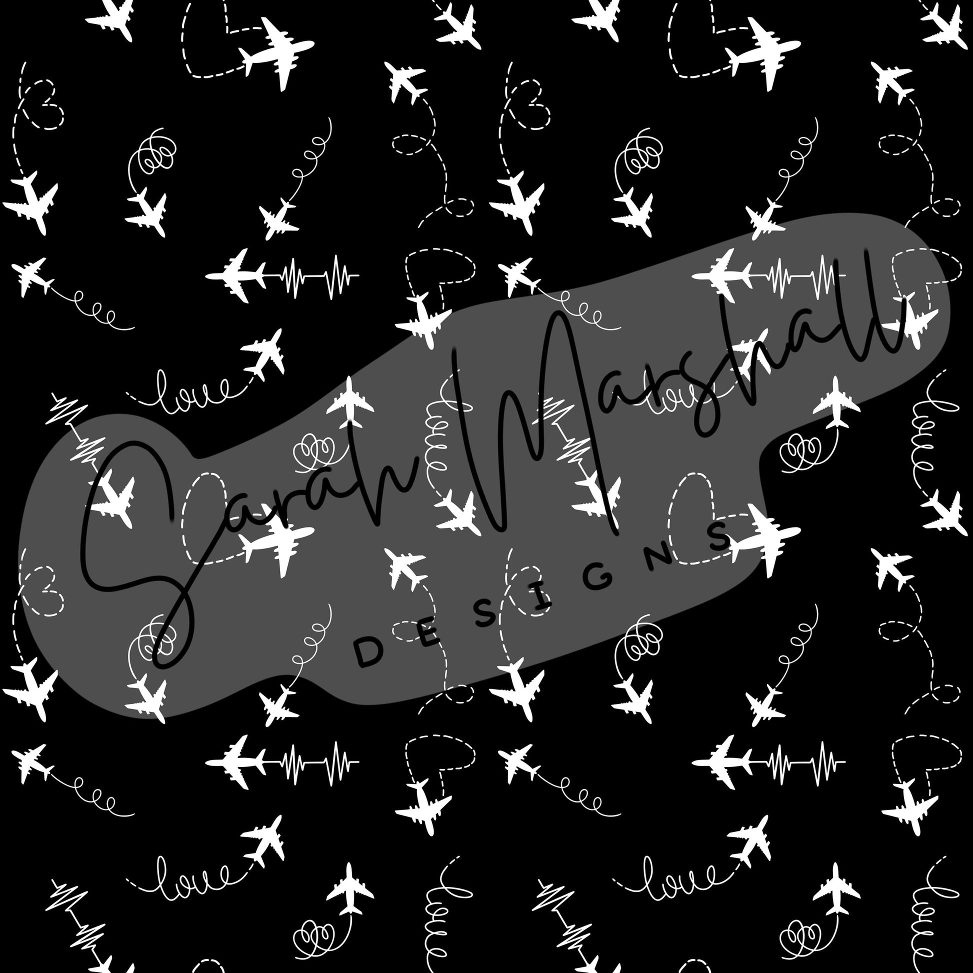 Valentine’s Day White Airplanes Black Background Seamless File