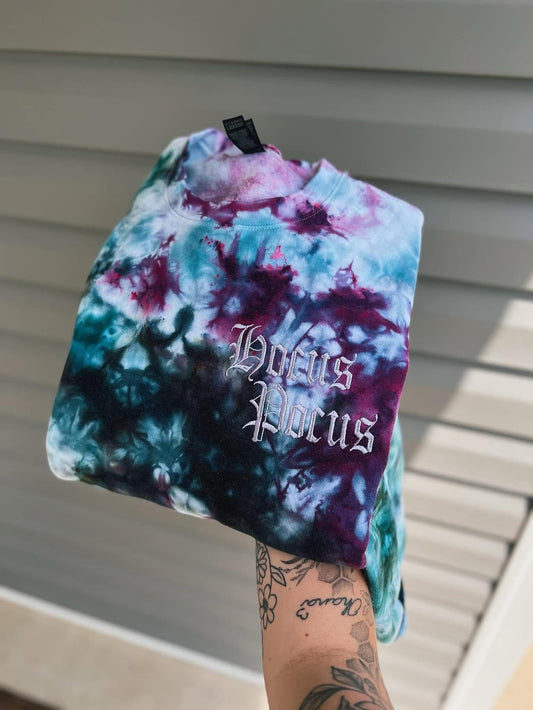 Tie Dye-Embroidered Hocus Pocus Tee Or Crewneck