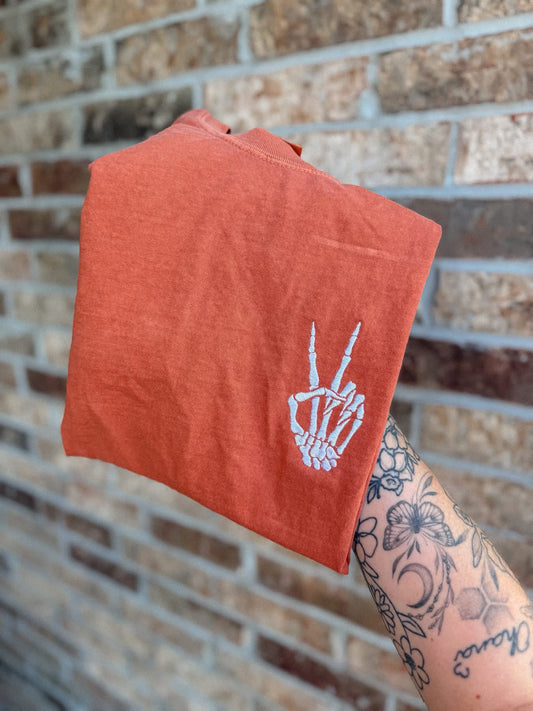 Skellies Peace Sign Embroidered Tee