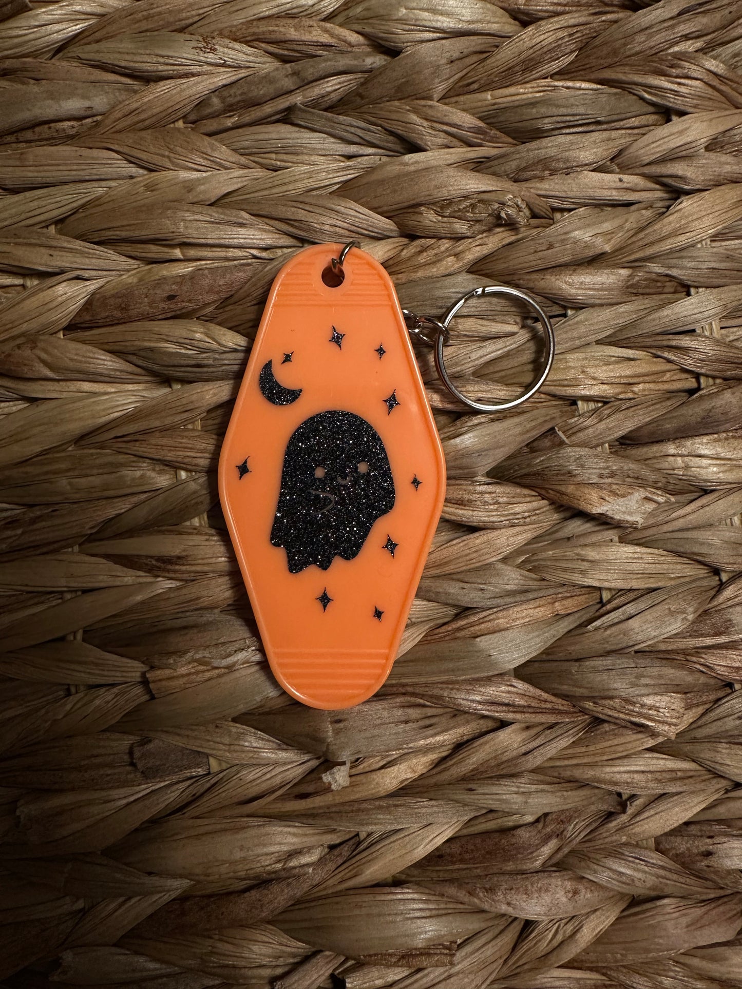 Black Glitter Ghost Orange Motel Keychain