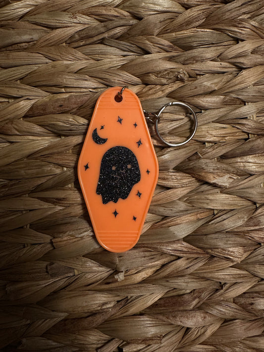 Black Glitter Ghost Orange Motel Keychain