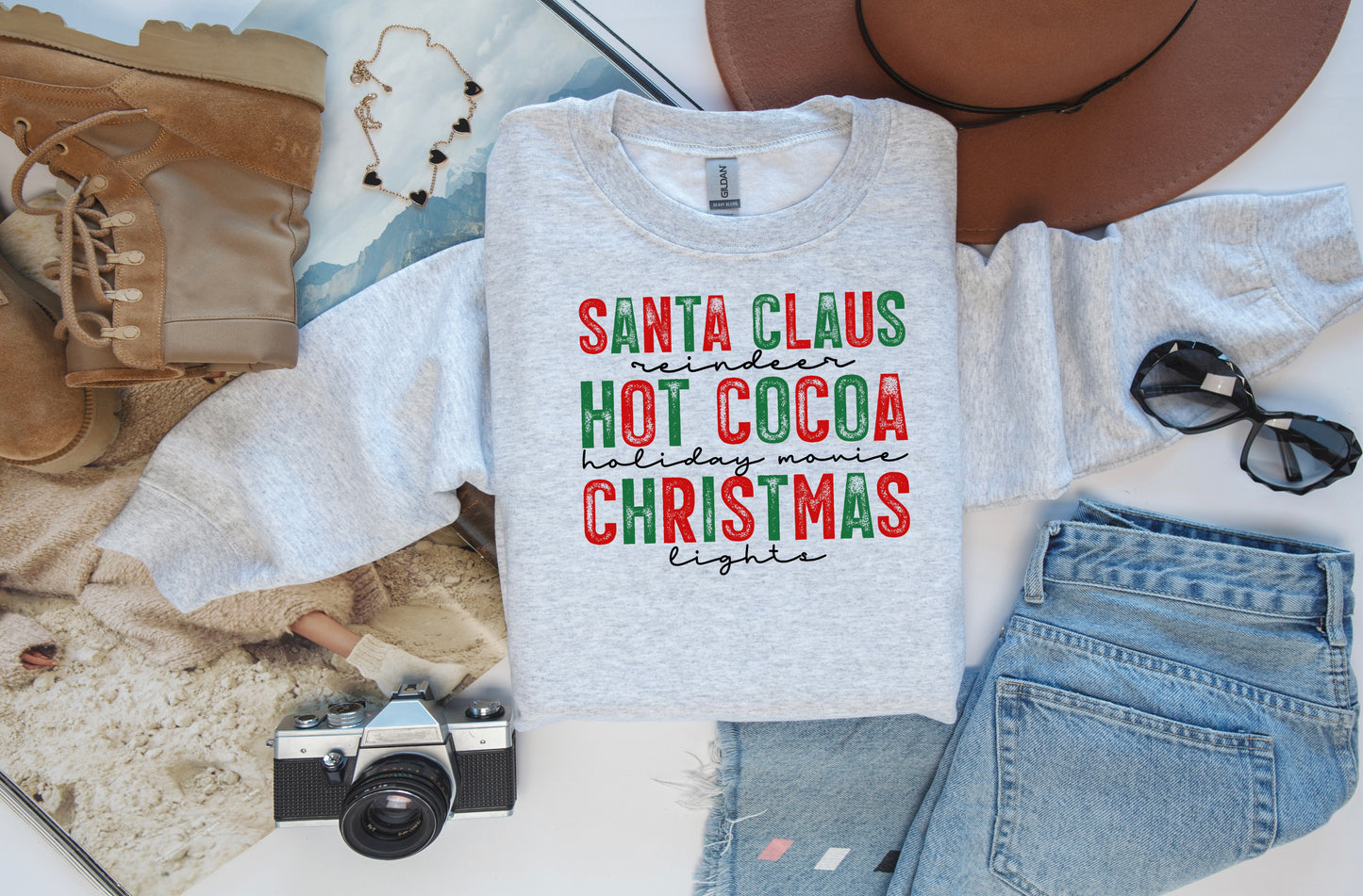 Santa Claus, Hot Cocoa Ash Grey Crewneck