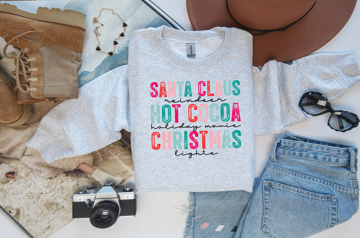 Santa Claus, Hot Cocoa Ash Grey Crewneck