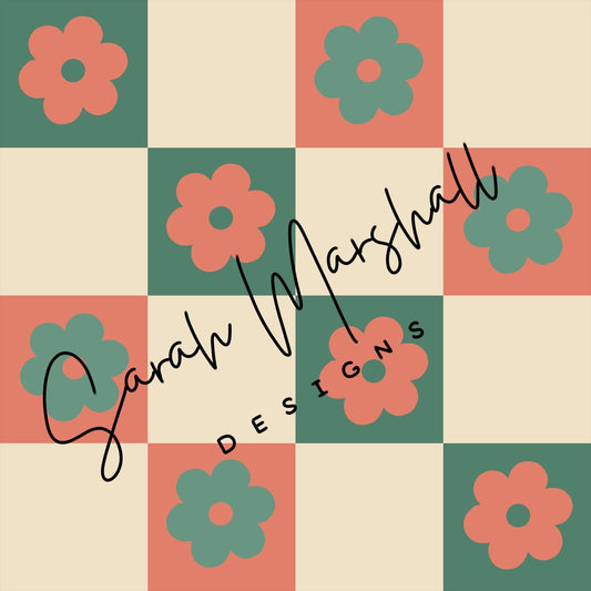 Sage & Terracotta Checkers with Flowers Seamless File