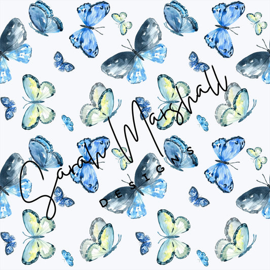 Blue Watercolor Butterflies Seamless File