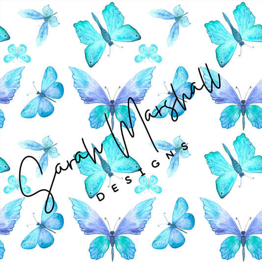 Blue Butterflies On White Seamless File