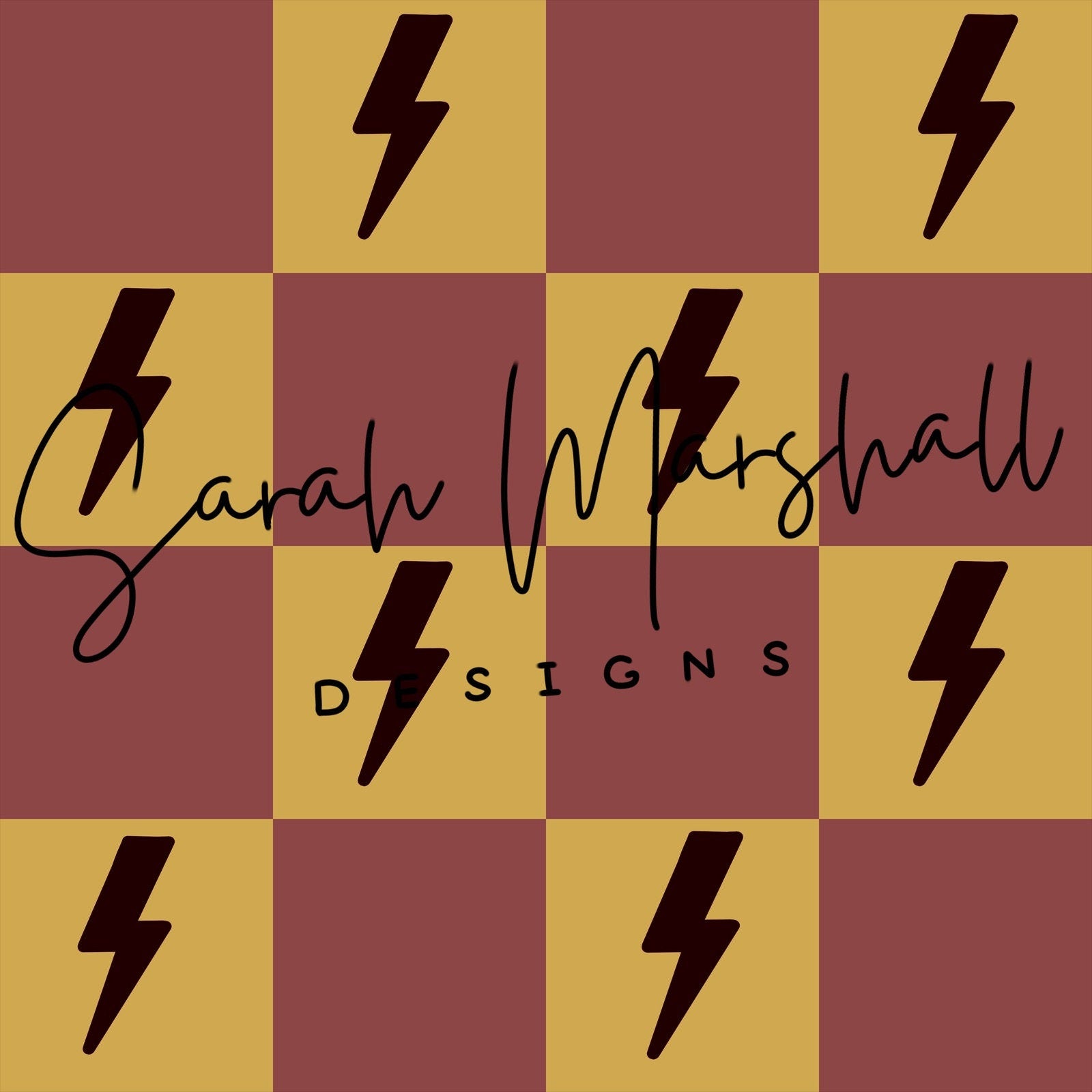 Burgundy & Gold Checkered with Black Lightning Bolts Seamless File