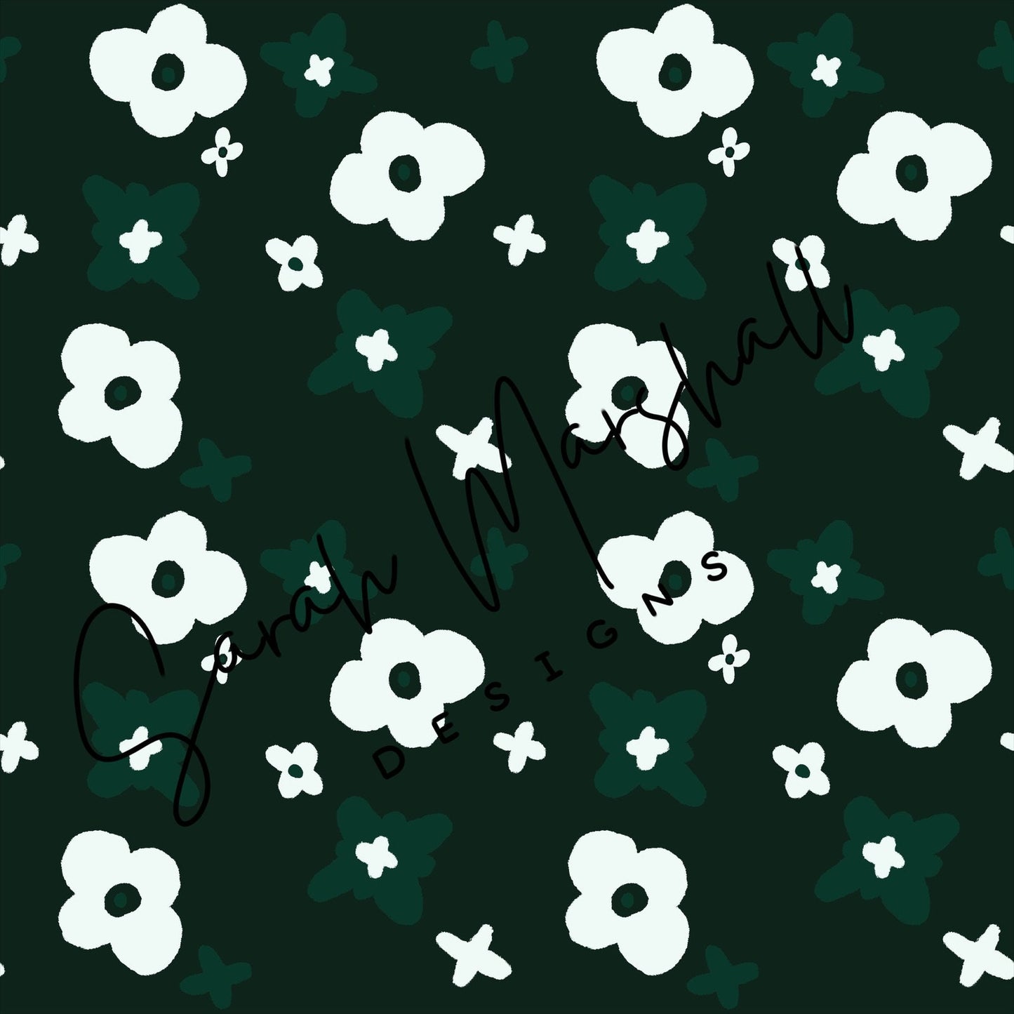 Hunter Green & White Floral Seamless File