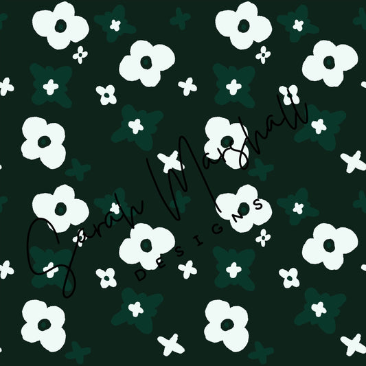 Hunter Green & White Floral Seamless File