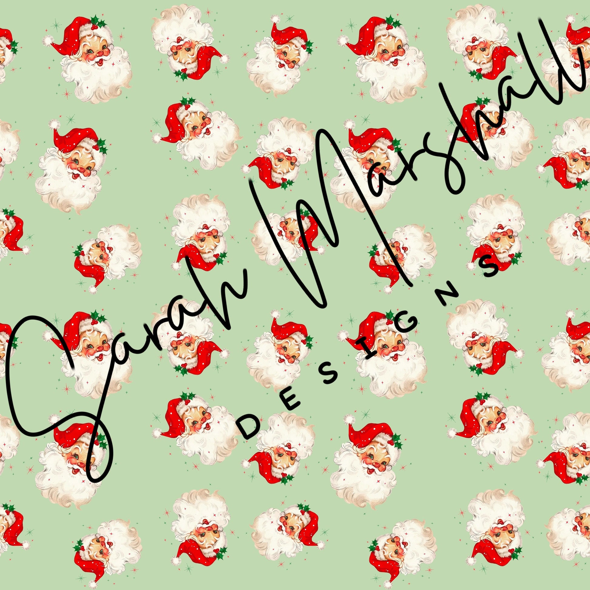 Vintage Santa , Green Background Seamless File