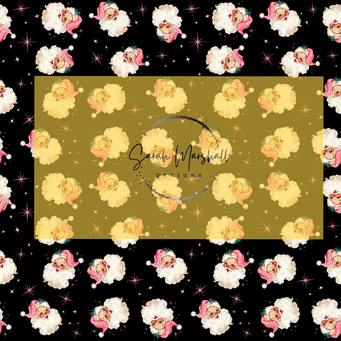 Vintage Santa Pink Leopard Black Background Seamless File