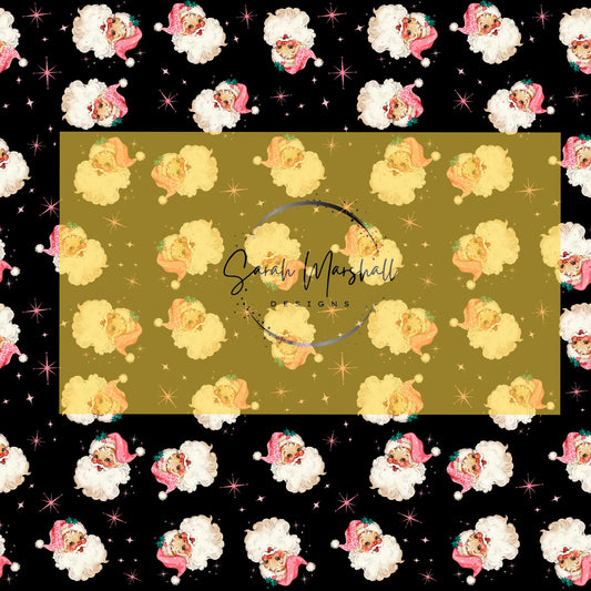 Vintage Santa Pink Leopard Black Background Seamless File