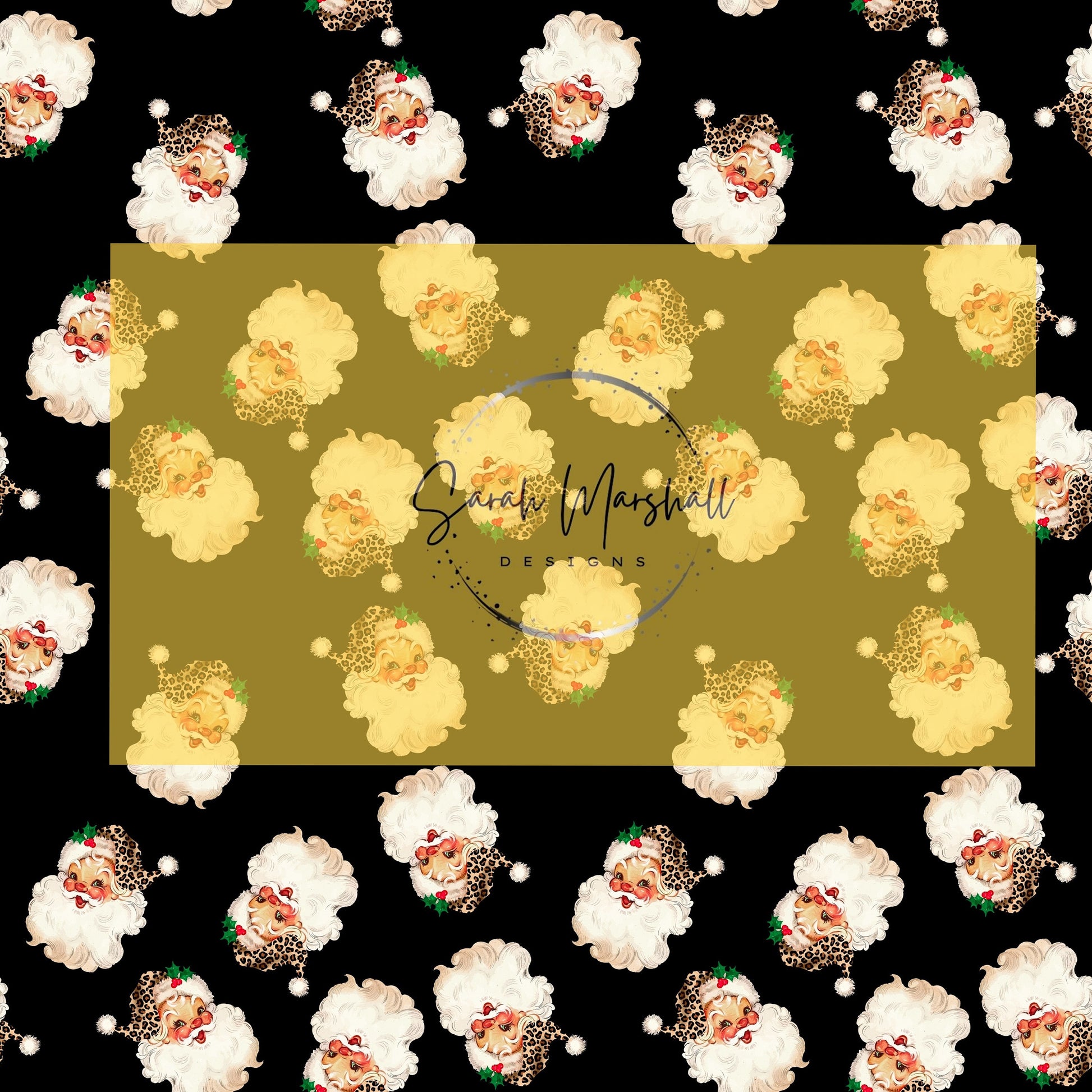 Vintage Leopard Santa Black Background Seamless File