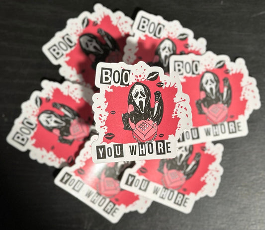 Boo You Whore Ghost Face Sticker, Mean Girls, Scream, Halloween, Laminate, Water Resistant, Laminated, Scratch Proof