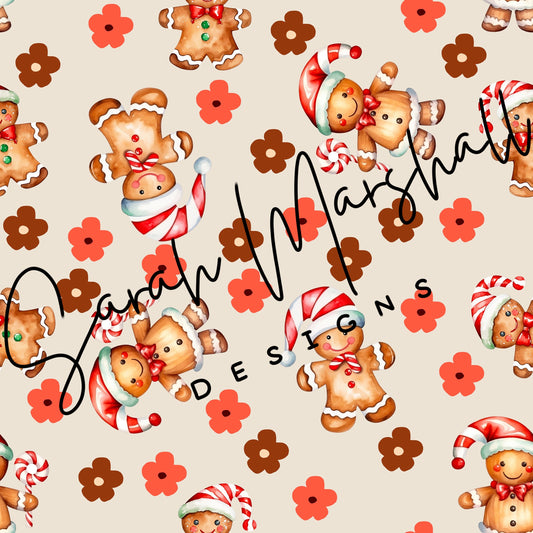 Floral Gingerbread Cookies, gingerbread man, Christmas Seamless File