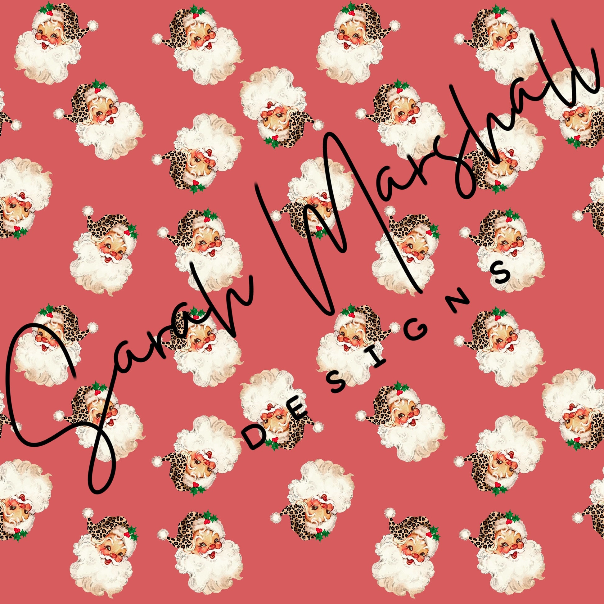 Vintage Santa Leopard, Marsala Background Seamless File