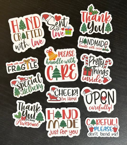 Christmas Small Business Shipping Sticker, Thank You Stickers, Happy Mail, Fragile, Laminate, Water Resistant, Laminated, Scratch Proof