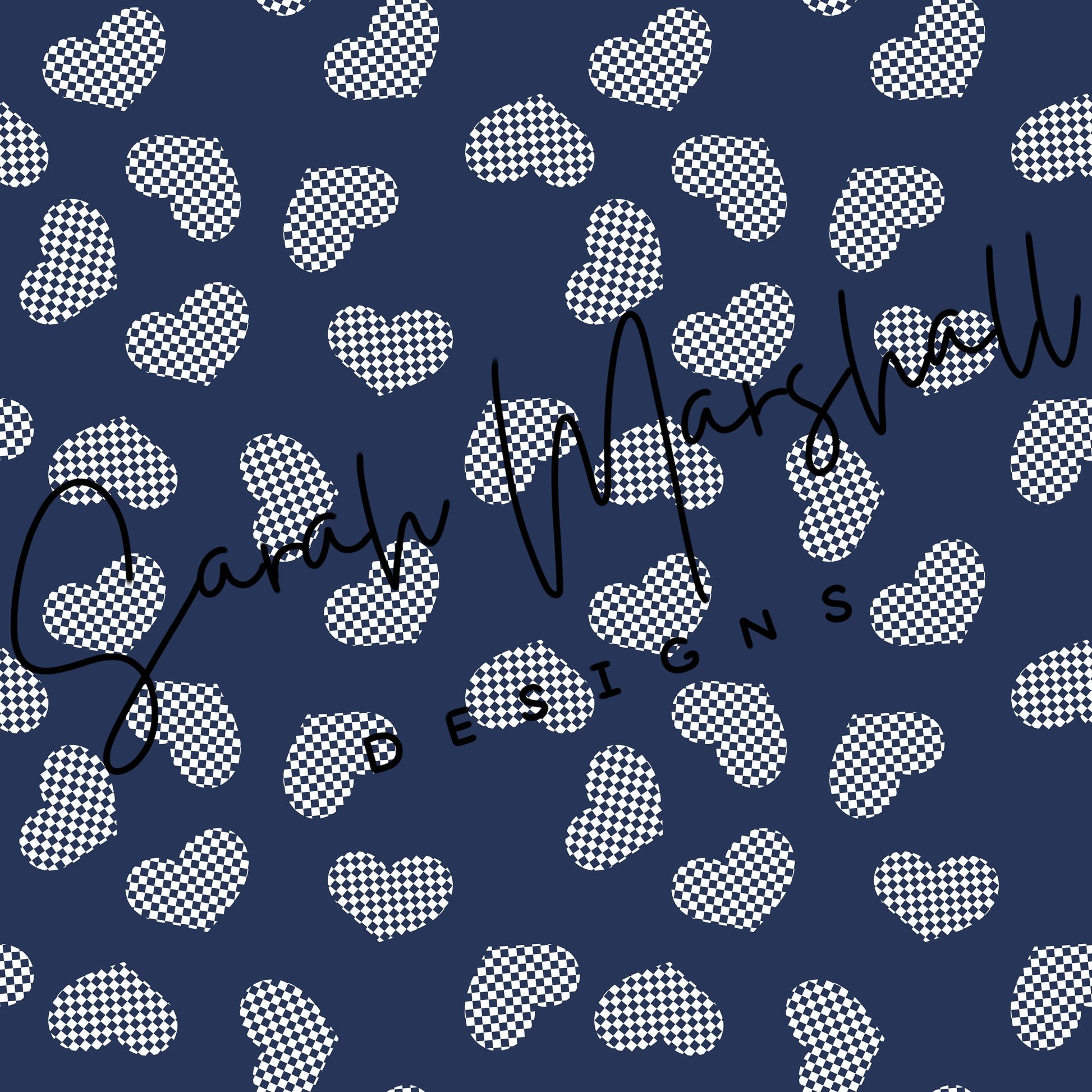 White Checker Hearts Navy Background Seamless File