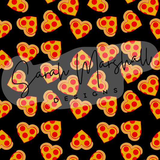 Valentine’s Day Pizza Hearts Black Background Seamless File